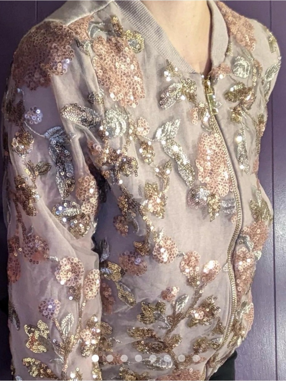 Boston Proper Pink Blush Jacket & Pants with Gold Sequin Floral Embroidery